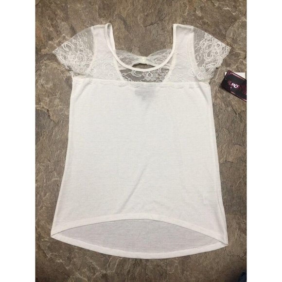 White Knit Top Lace Top Shoulders Basic Shirt NWT